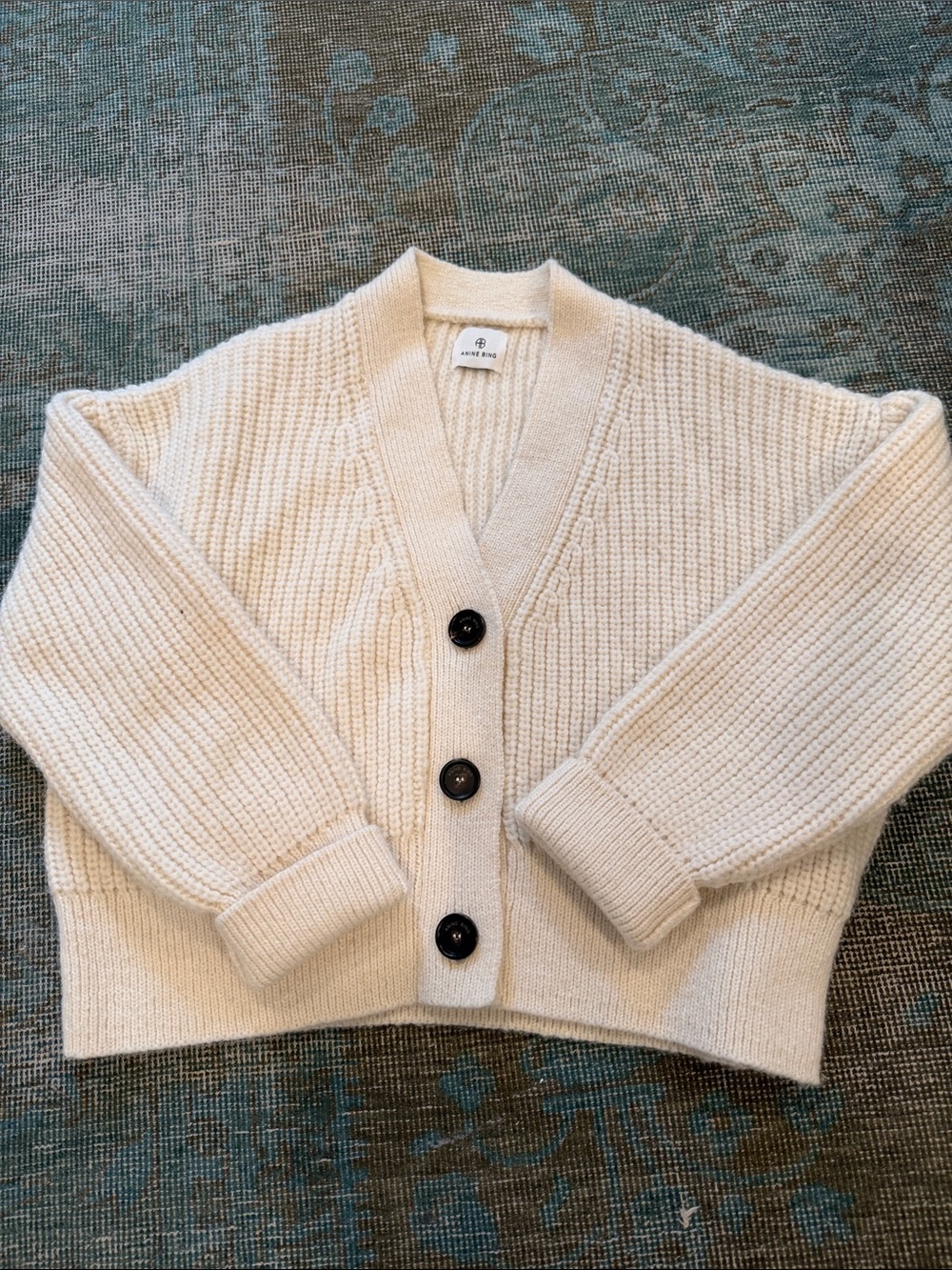 Anine Bing Cream Button-Front V-Neck Cardigan